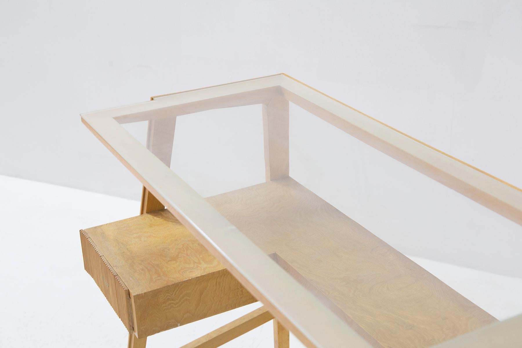 Mario Oreglia Mid-Century Wood and Glass Desk (Attr.) For Sale 1