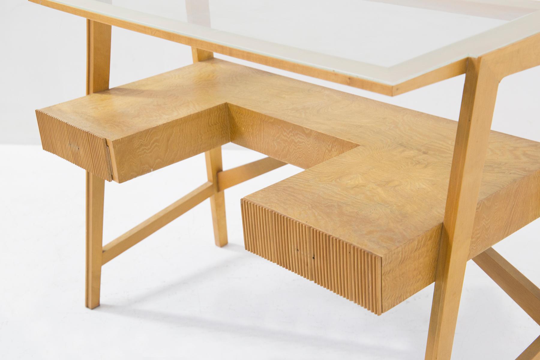 Mario Oreglia Mid-Century Wood and Glass Desk (Attr.) For Sale 2