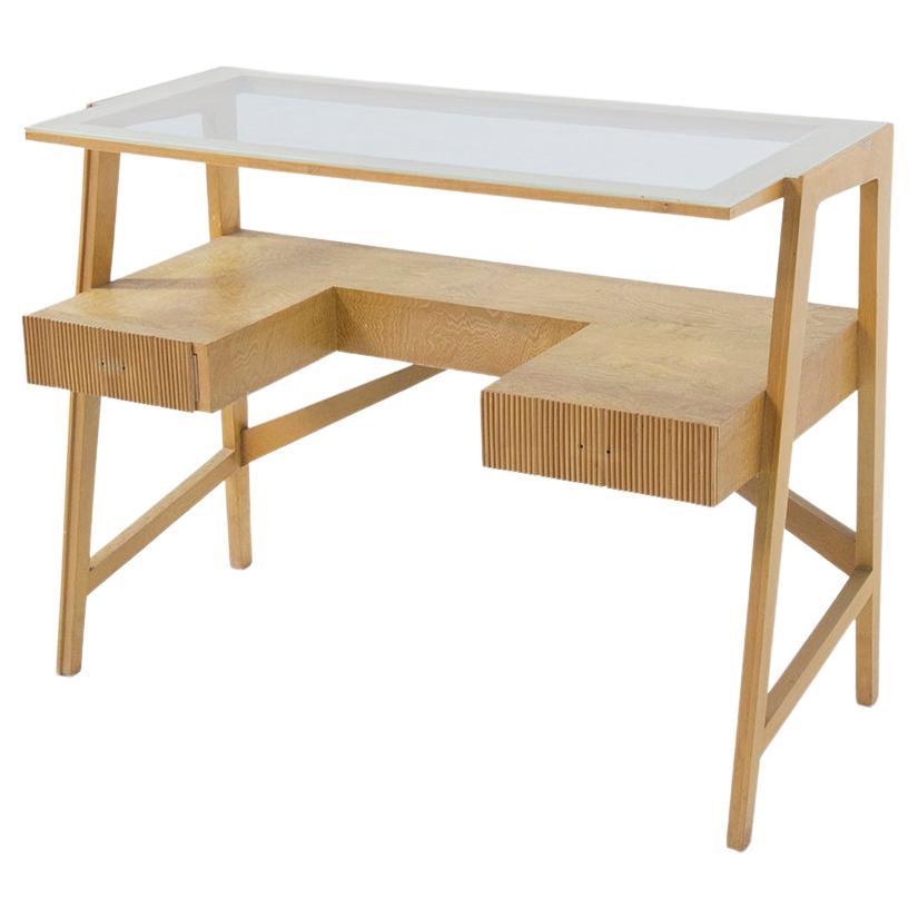 Mario Oreglia Mid-Century Wood and Glass Desk (Attr.) For Sale