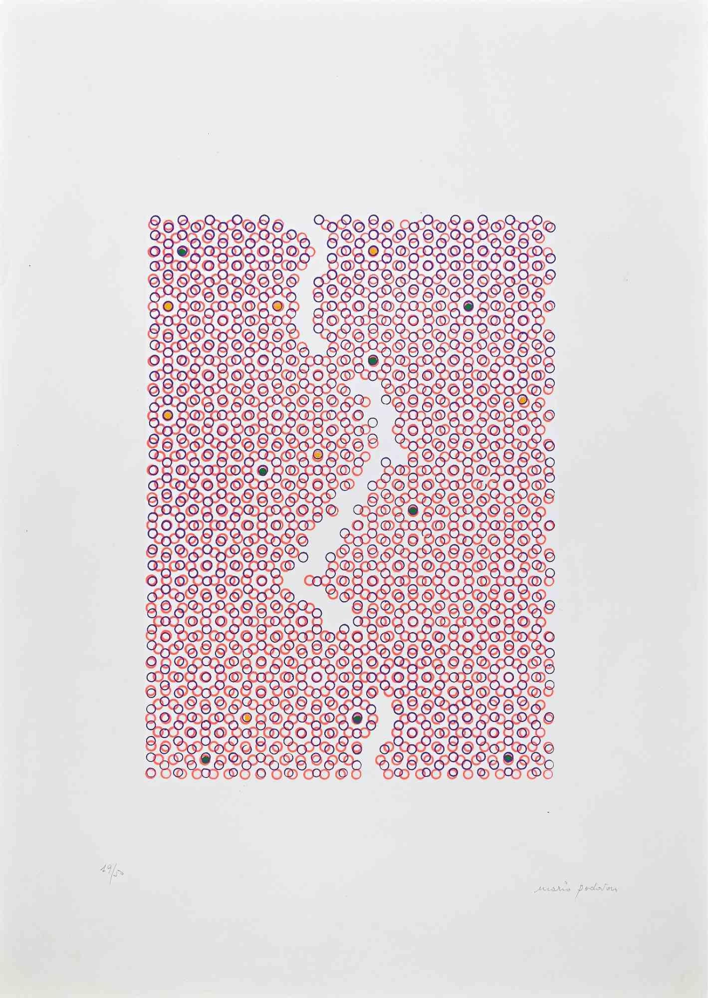 Composition abstraite en rose  - Sérigraphie de Mario Padovan - 1971