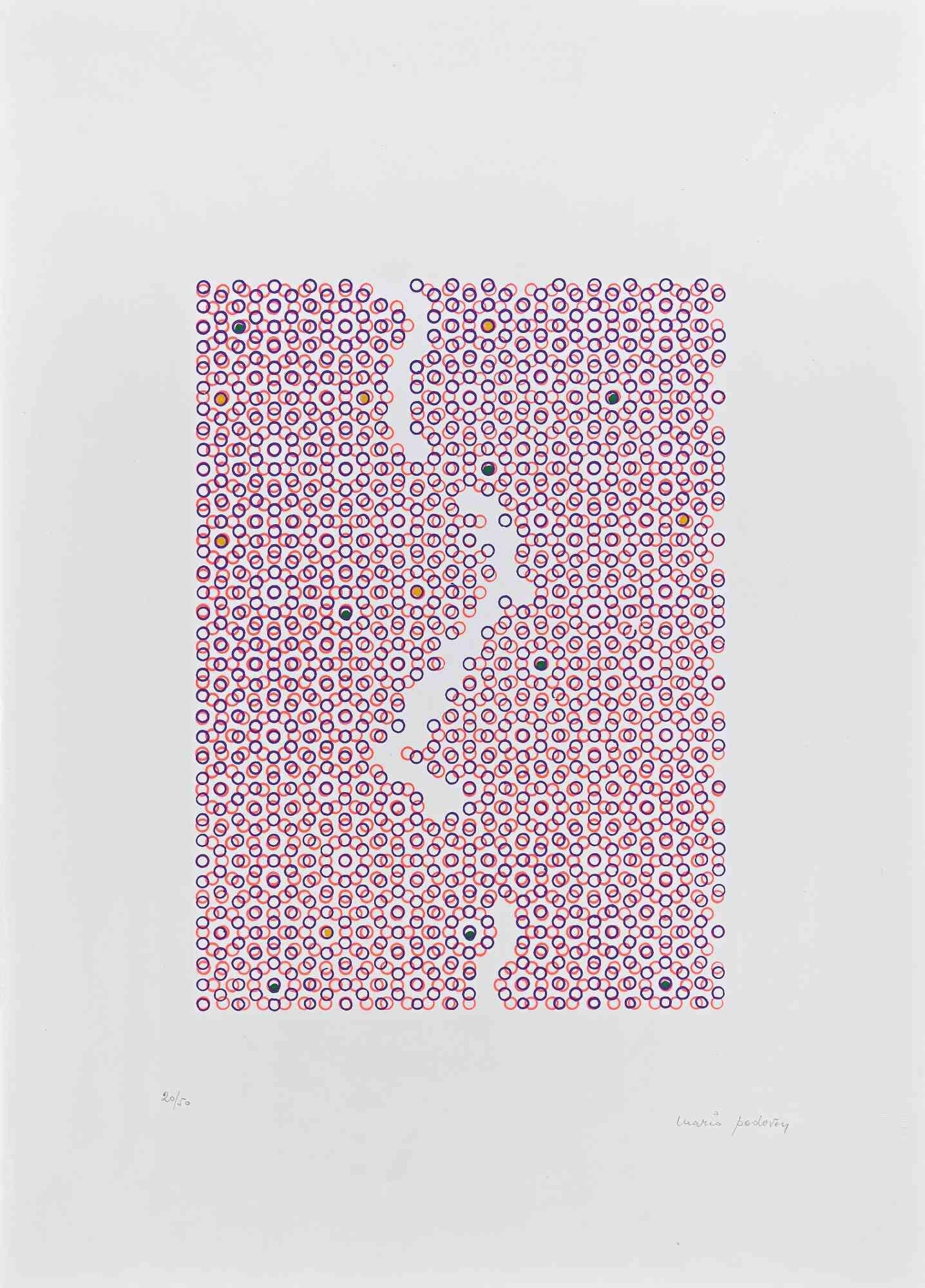 Abstract Composition in Pink  - Screen Print by Mario Padovan - 1971