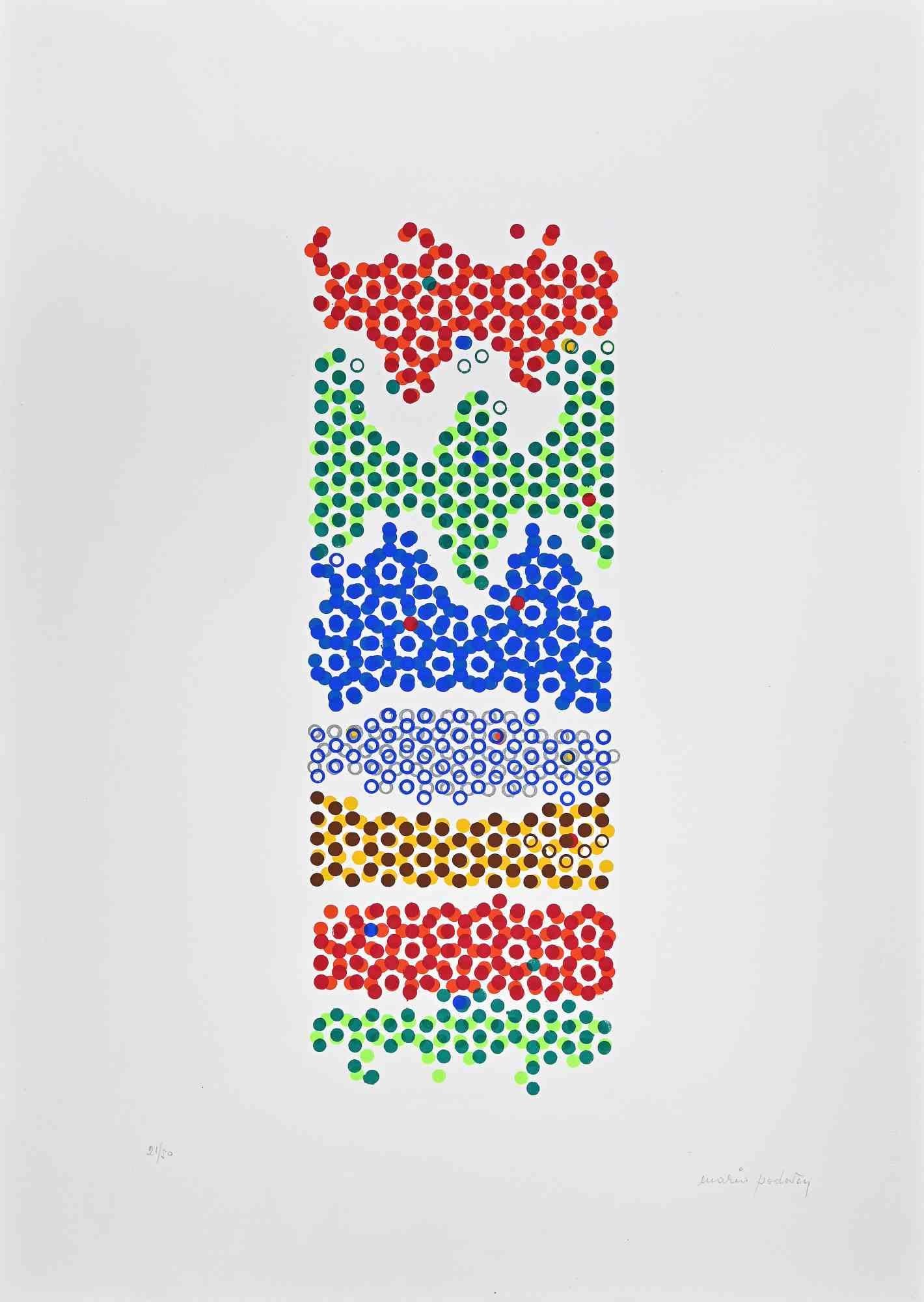 Tótem abstracto es una litografía en color realizada por Mario Padovan en la década de 1970 .

Firmado a mano con lápiz en la parte inferior derecha. Numerada a lápiz en la parte inferior izquierda. Edición 21/50.

Buen estado, salvo algunos