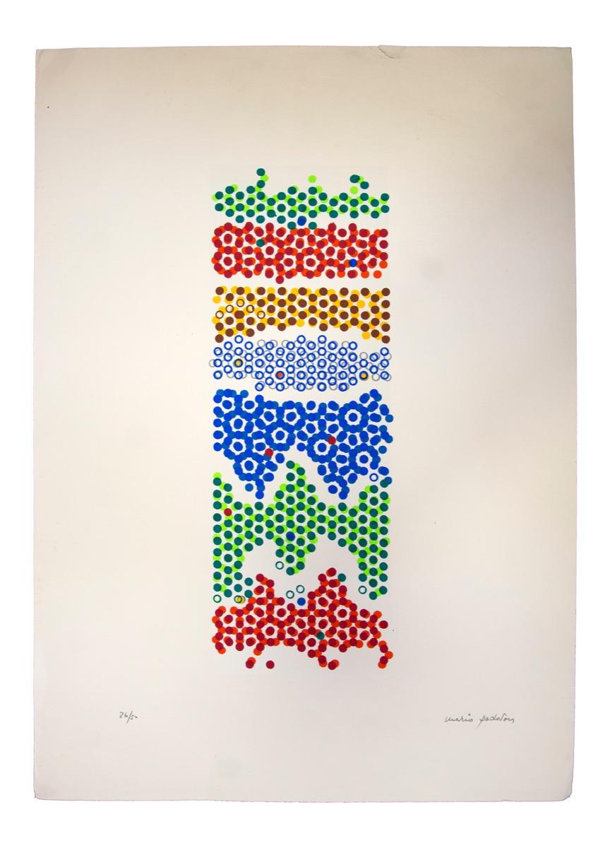 Precious Reflections is a beautiful colored screen print realized by Mario Padovan in the 1970s.

Hand-signed in pencil on the lower right. Numbered in pencil on the lower left. Edition of 50.

Good conditions, except for some tears along the