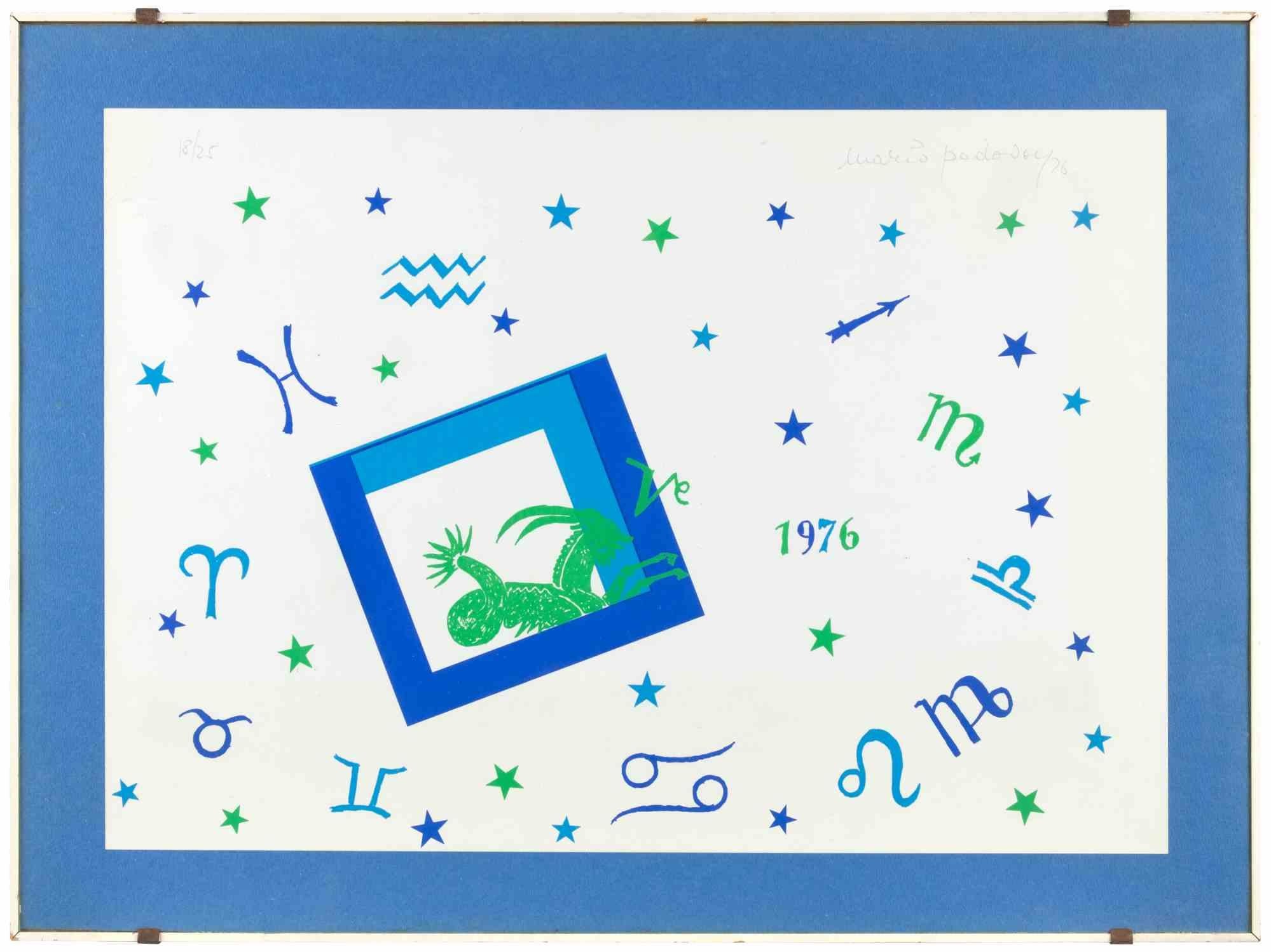 Zodiac est une œuvre d'art contemporain réalisée par Mario Padovan en 1976.

Lithographie en couleurs mélangées.

Signé et daté à la main dans la marge supérieure.

Numéroté dans la marge supérieure gauche. Édition de 18/25.