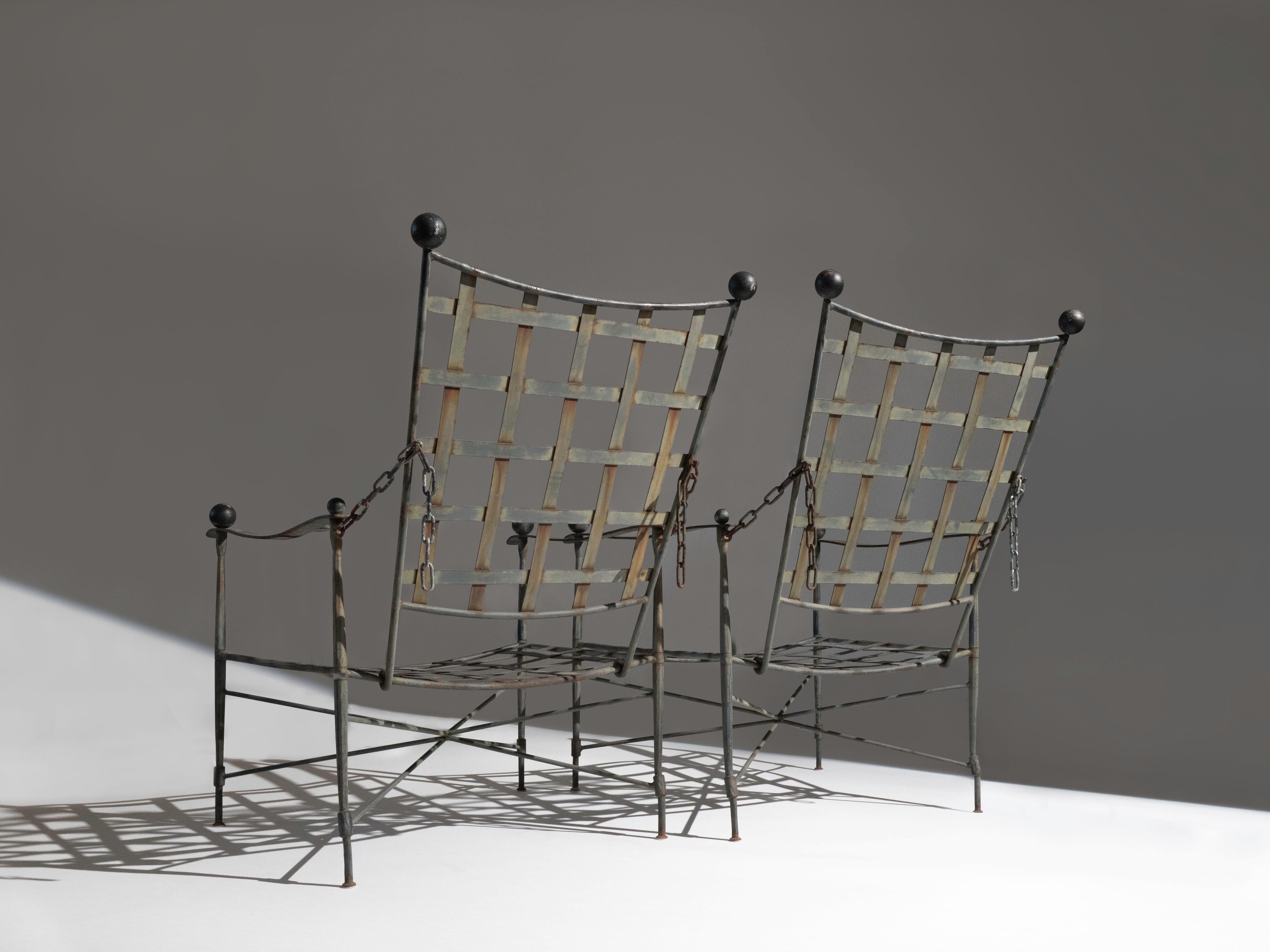 Mario Papperzini Amalfi Lounge Chairs for Salterini, 1950's Hierro forjado en venta