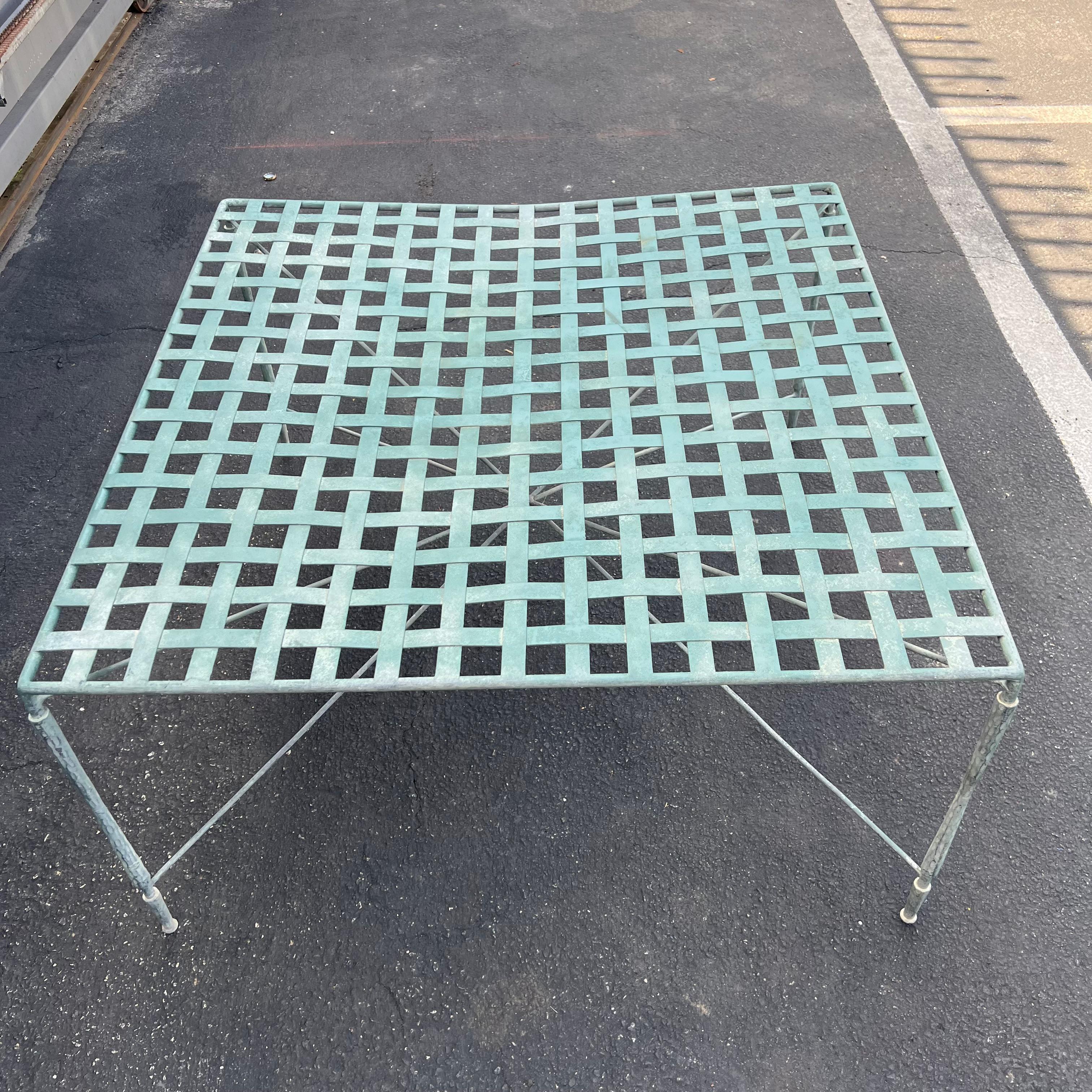 Wrought Iron Mario Papperzini for John Salterini Italian Verdigris Patio Cocktail Table For Sale