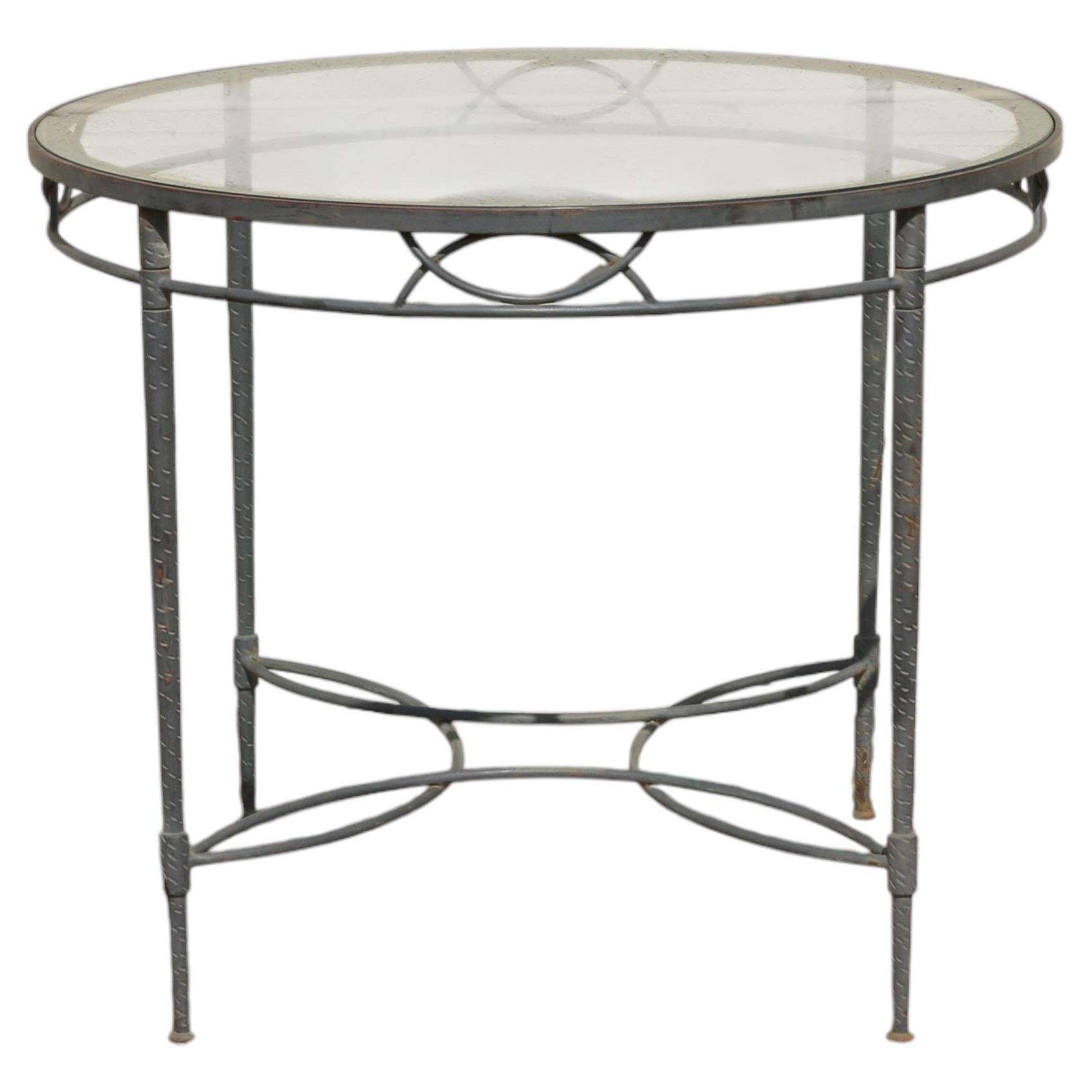 Mario Papperzini for Salterini “Amalfi” Round Iron Dining Table With Glass Top For Sale
