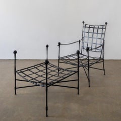 Mario Papperzini for Salterini Black Wrought Iron Chaise Lounges