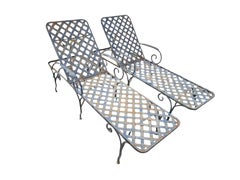 Vintage Wrought Iron Adjustable Chaise Lounge Chairs