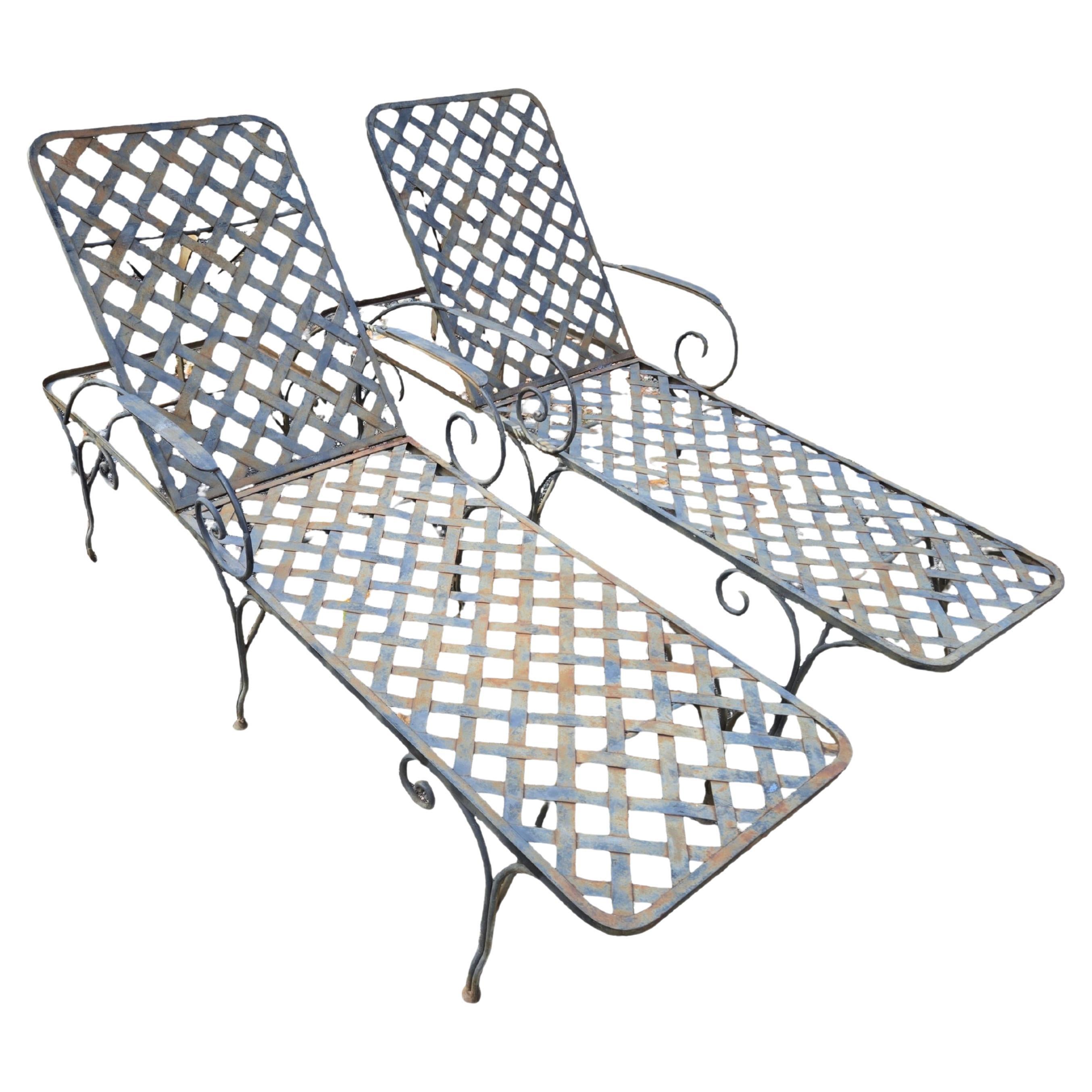 Mario Papperzini Style Wrought Iron Chaise Lounge Chairs