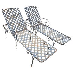 Mario Papperzini Style Wrought Iron Chaise Lounge Chairs