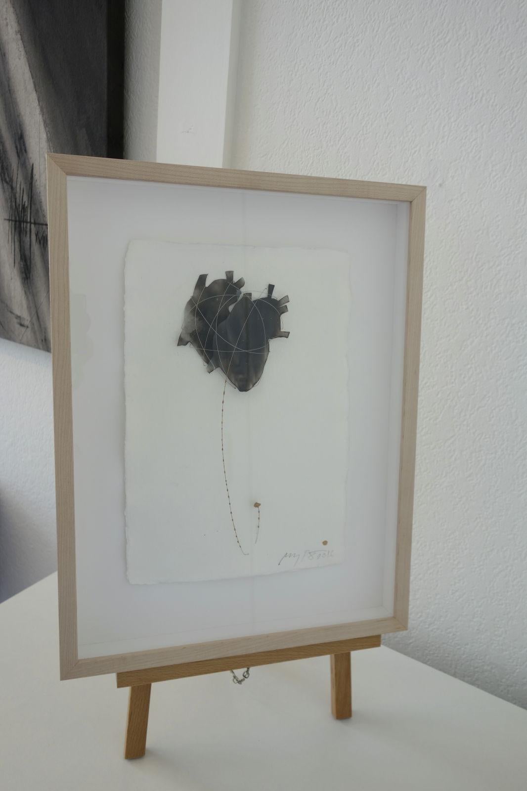 21st century conceptual artwork - mixed technique - smoky heart I - Arte Povera Mixed Media Art by Mario Pasqualotto