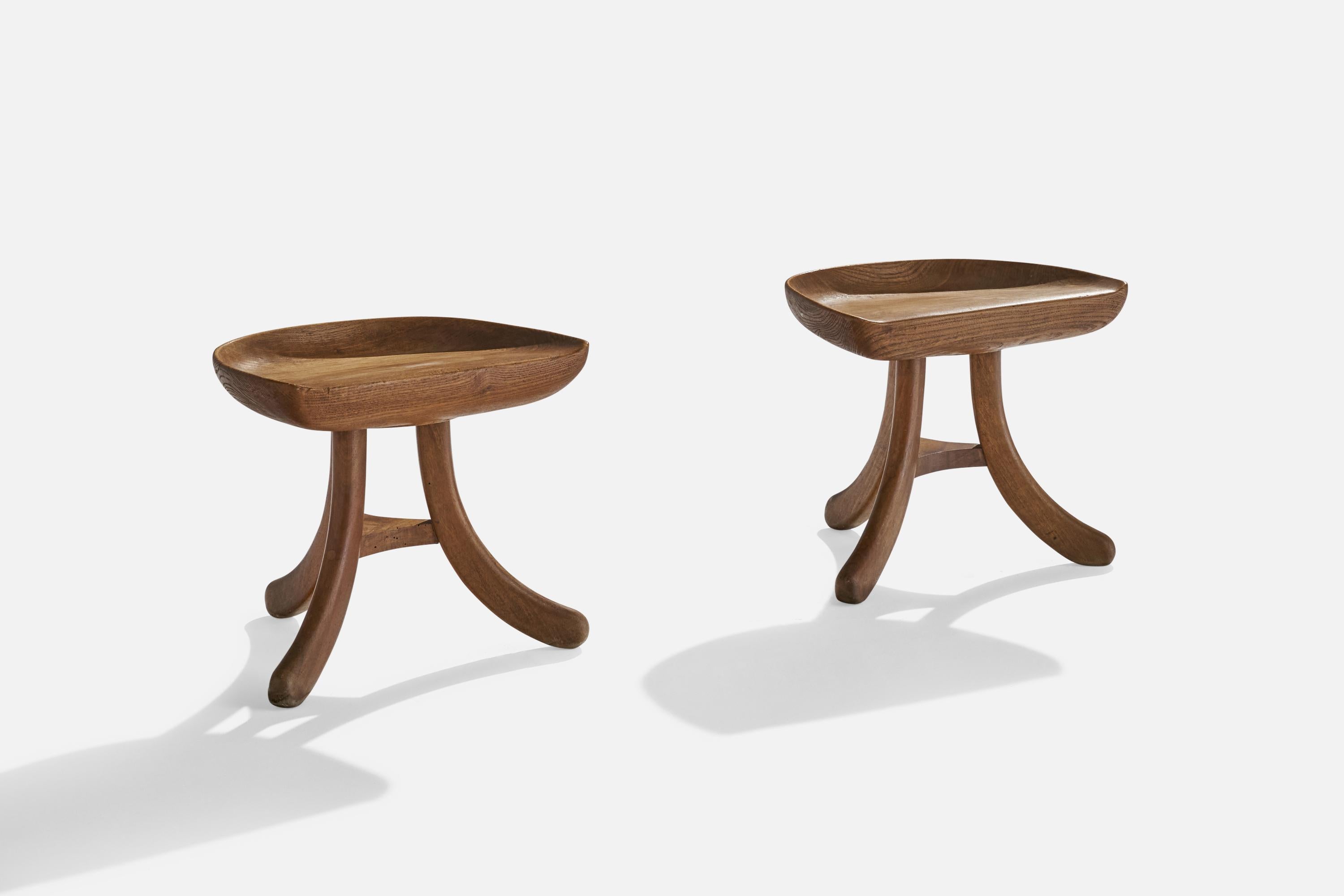 A pair of wood stools designed and produced by Mario Passanti, Italy, 1960s.

seat height 13.5”.