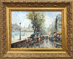 "Un après-midi le long de la Seine, Paris" Peinture à l'huile impressionniste sur toile