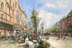 "Cafe Paris" Pittura a olio su tela impressionista parigina Scena con figure