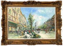 "Cafe Paris" Parisian Impressionist Oil Painting on Canvas Scene with Figures