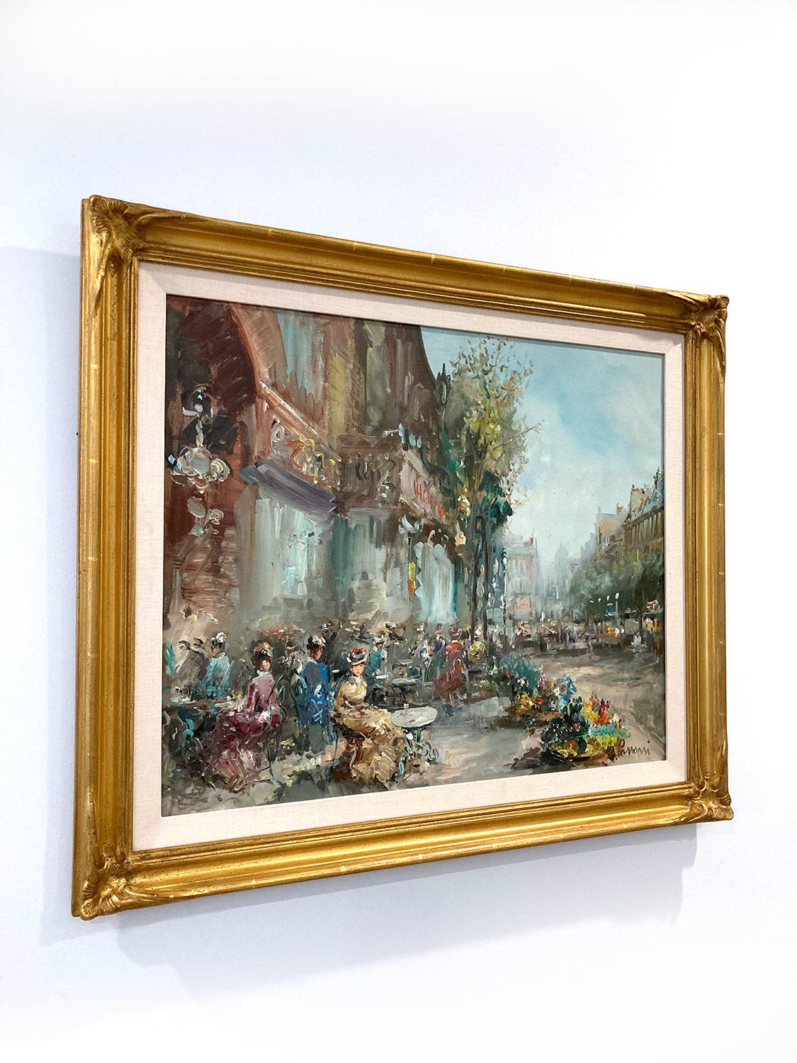 マリオ・パッソーニ作 「Café De Paris」(油絵) Mario Passoni (Italy) 