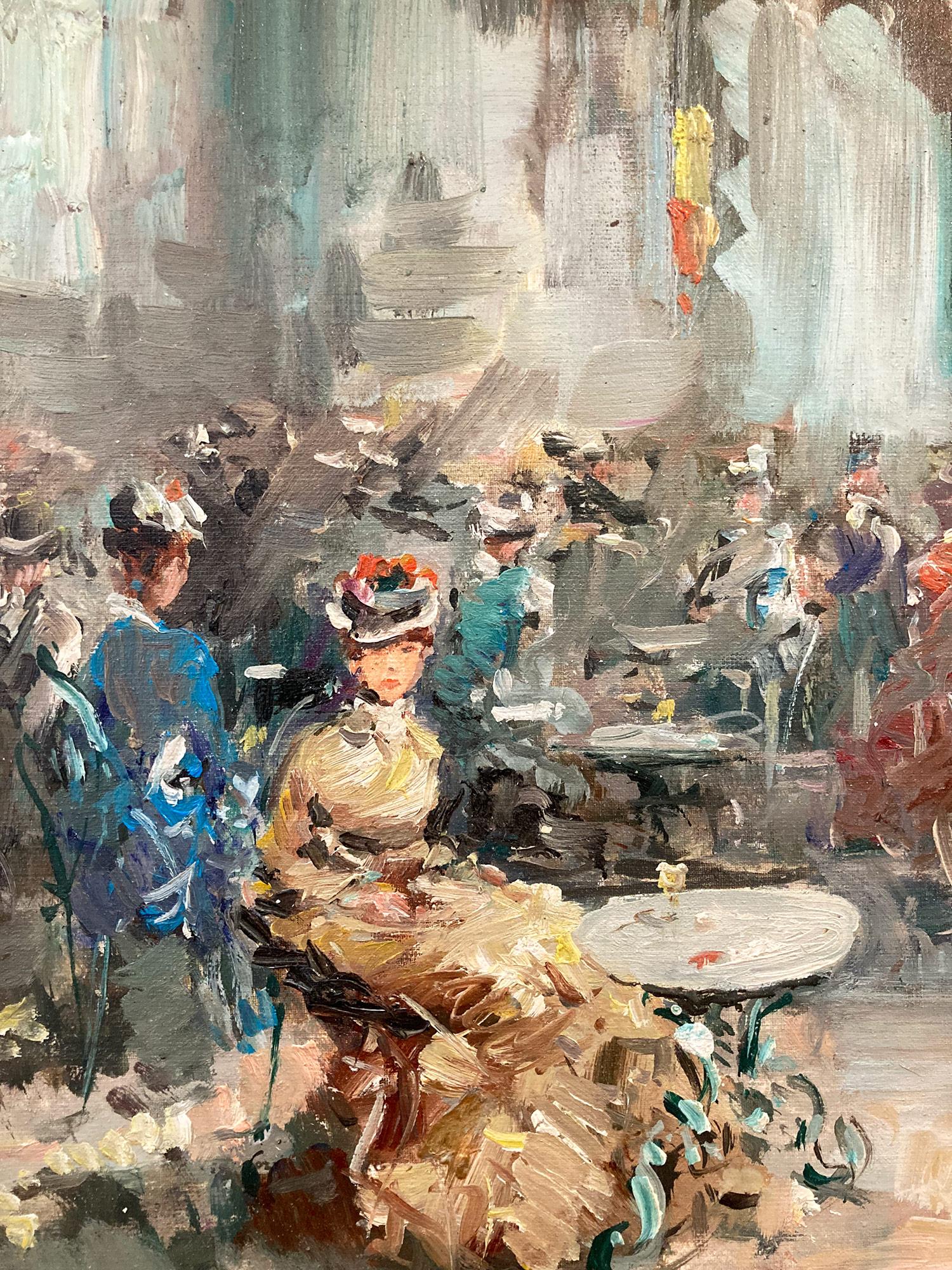 マリオ・パッソーニ作 「Café De Paris」(油絵) Mario Passoni (Italy) 