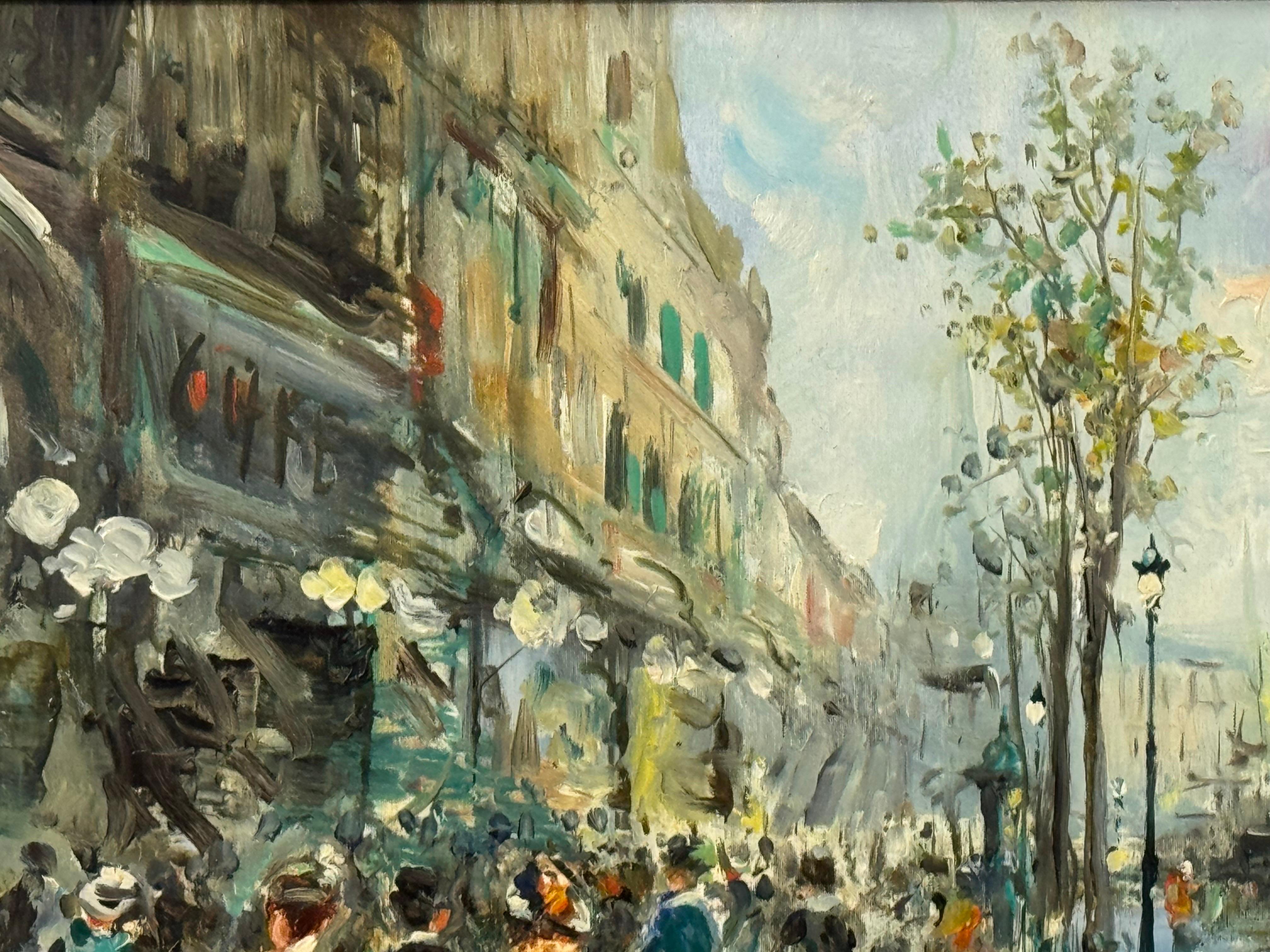 Parisian Café Terrace Street Street with Figures 20th Century Post-Impressionism For Sale 5
