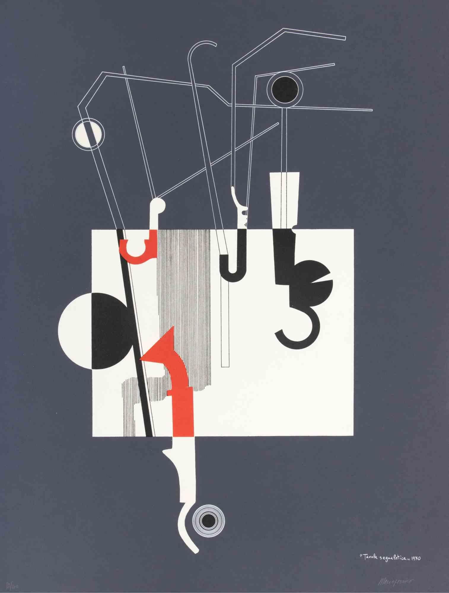 Sign Board ist ein zeitgenössisches Kunstwerk von Mario Persico aus dem Jahr 1970.

Gemischtfarbige Lithographie

Titel und Datum am unteren Rand.

Vom Künstler handsigniert

Am unteren Rand nummeriert. Auflage von 80/100.

Mario Persico (1930 -