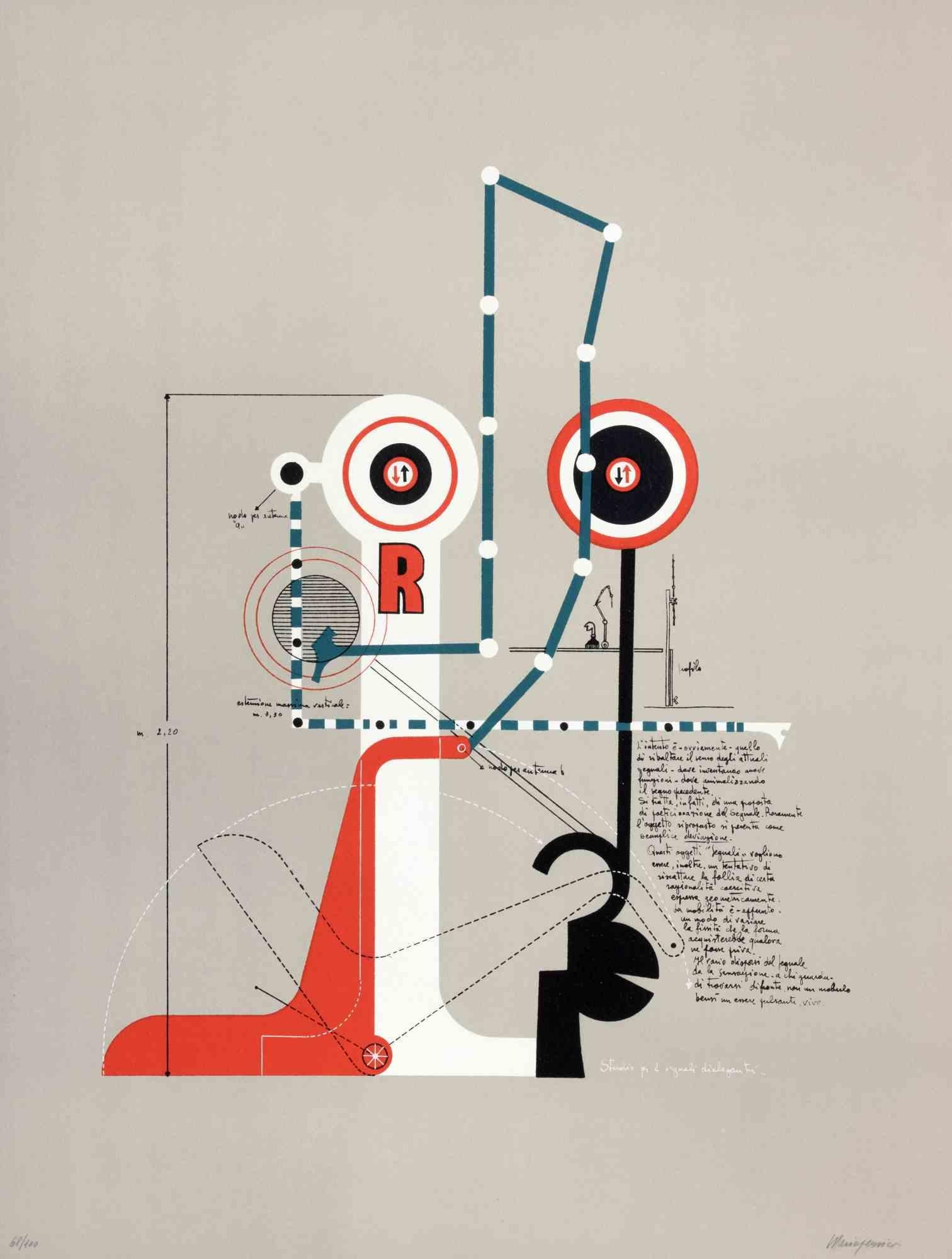 Studie für zwei kommunizierende Signale ist ein zeitgenössisches Kunstwerk von Mario Persico aus den 1970er Jahren.

Gemischtfarbige Lithographie

Titel am unteren Rand.

Vom Künstler handsigniert

Am unteren Rand nummeriert. Auflage von
