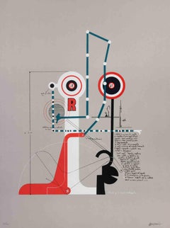 Studie für zwei kommunizierende Signale – Lithographie von Mario Persico – 1970er Jahre