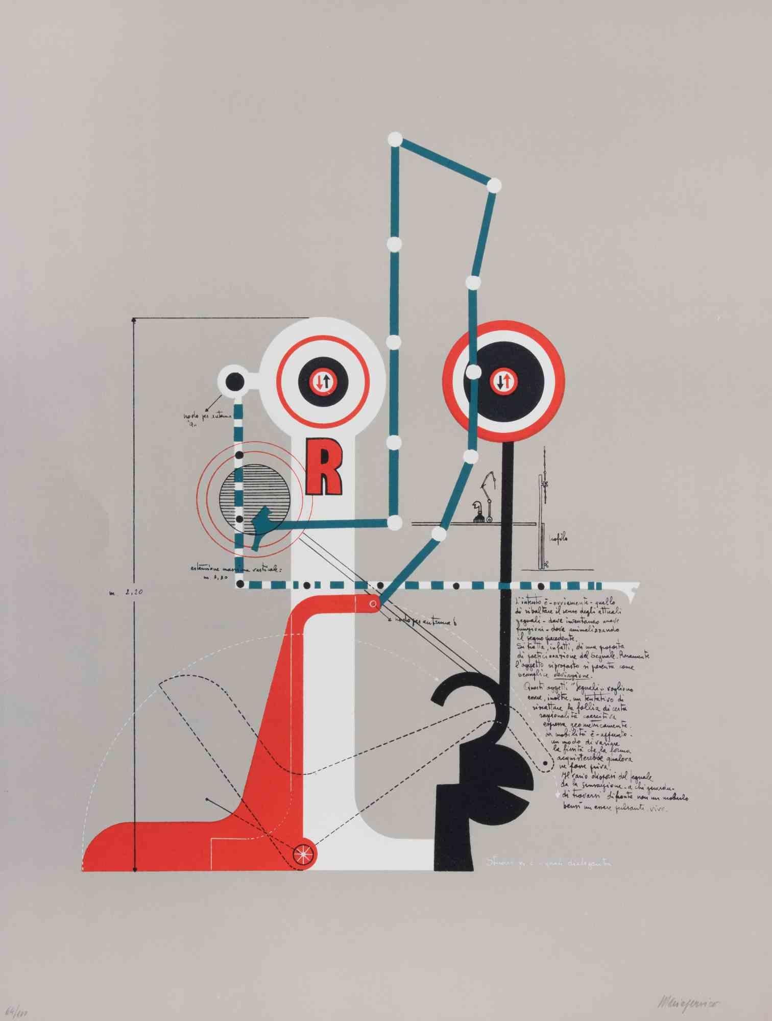 Étude pour deux signes de communication - Lithographie de Mario Persico - 1970