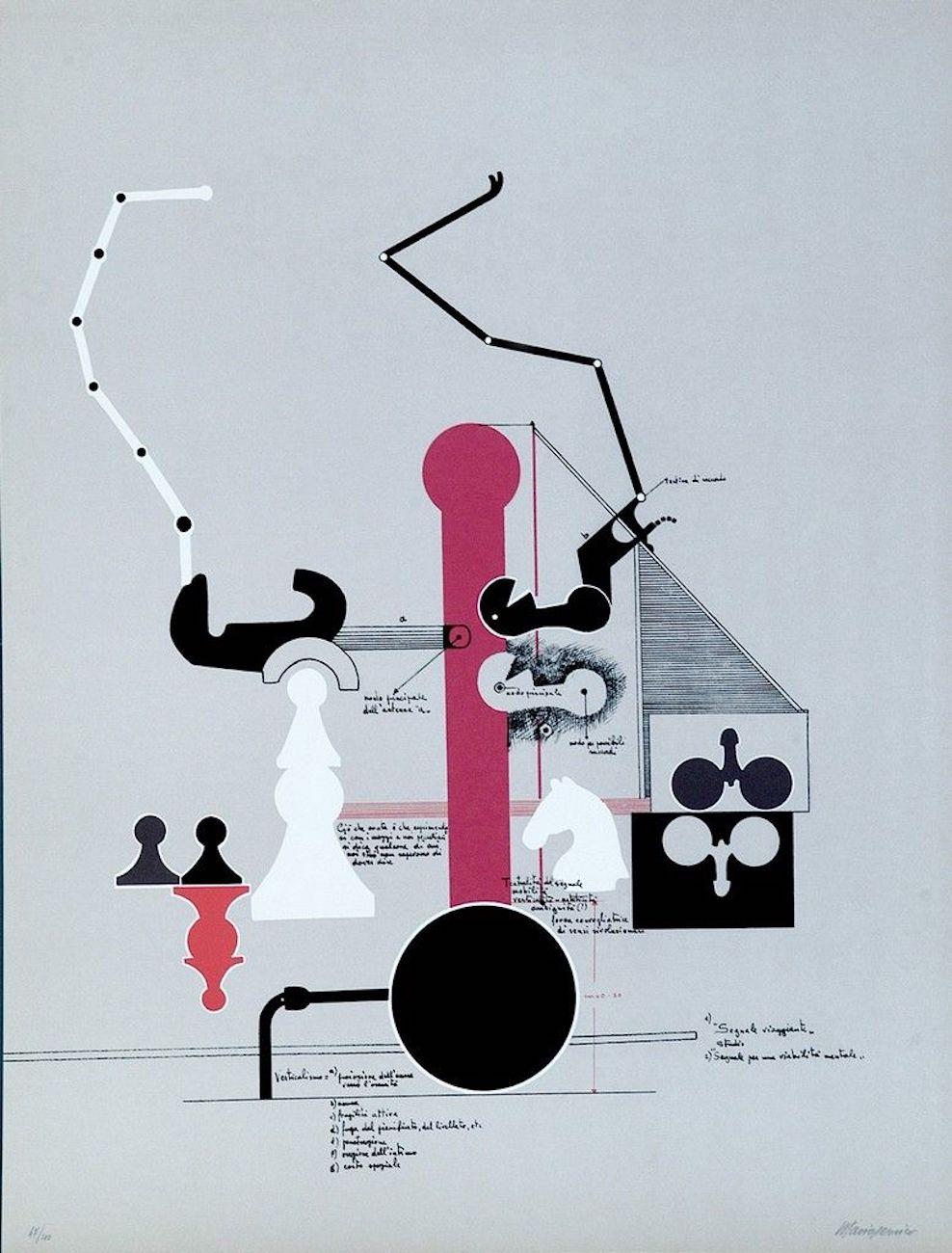 Verticalism - Original Lithograph by Mario Persico - 1970 ca.