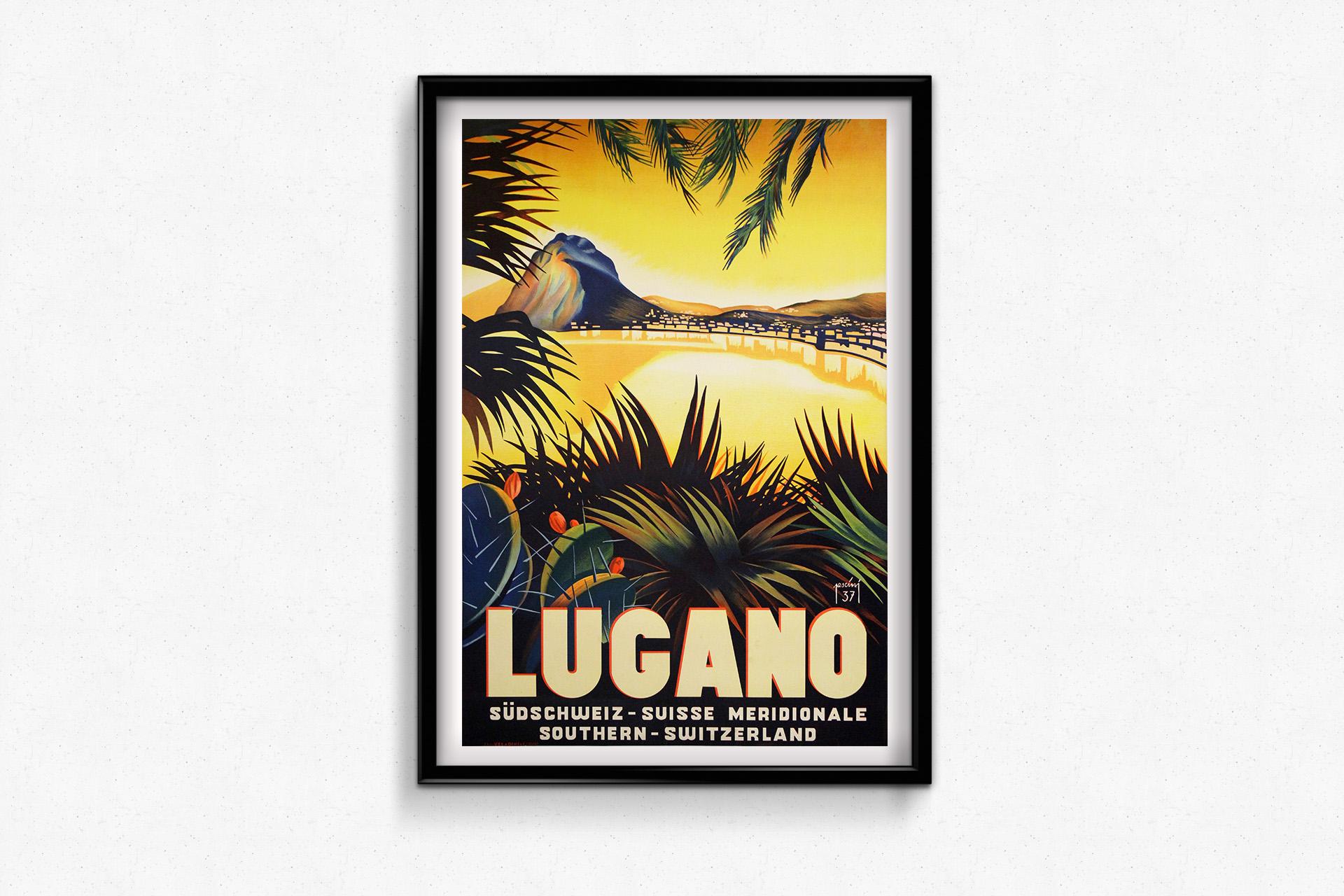 Original 1937 Reiseplakat von Mario Pescini - Schweiz - Lugano im Angebot 3