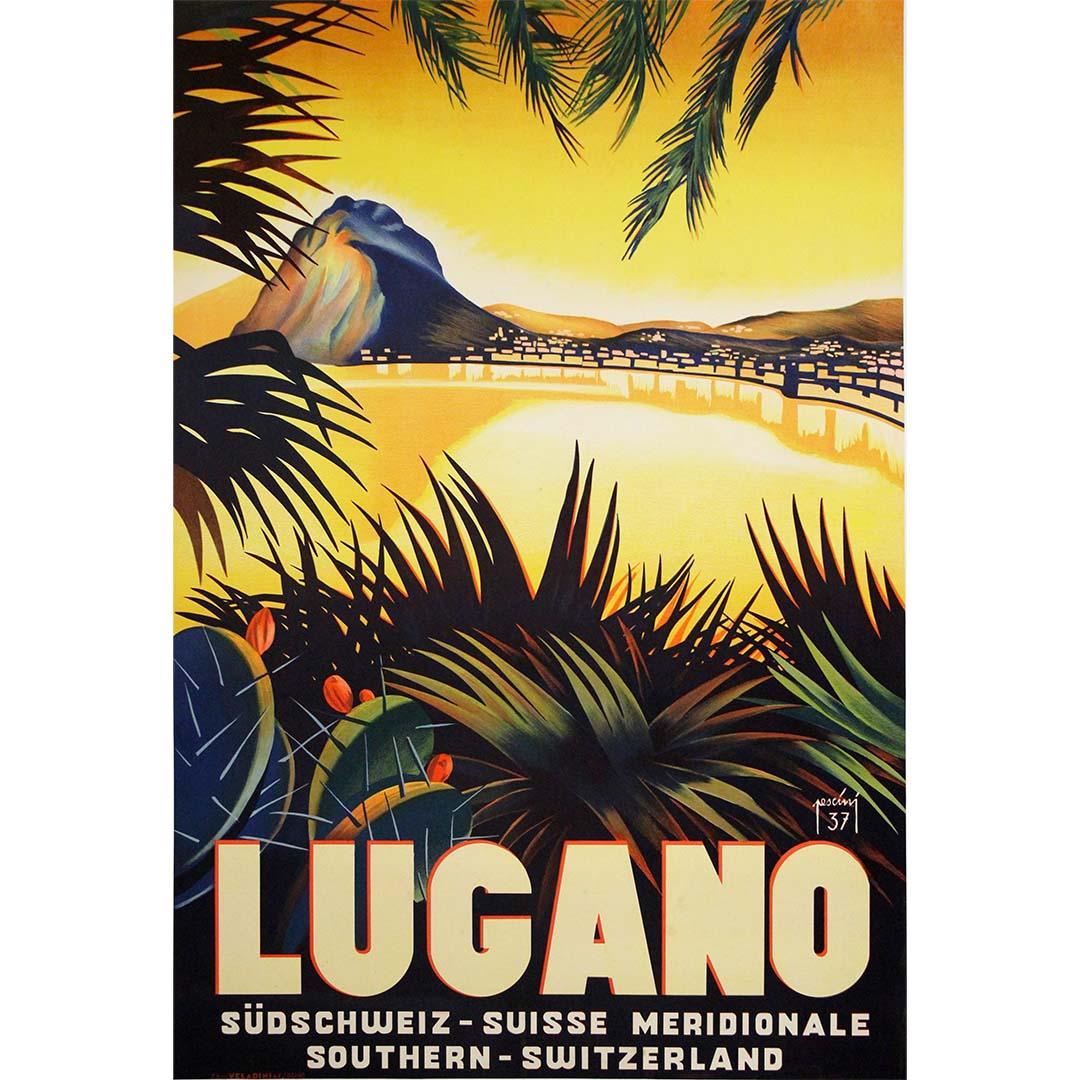 Original 1937 Reiseplakat von Mario Pescini - Schweiz - Lugano