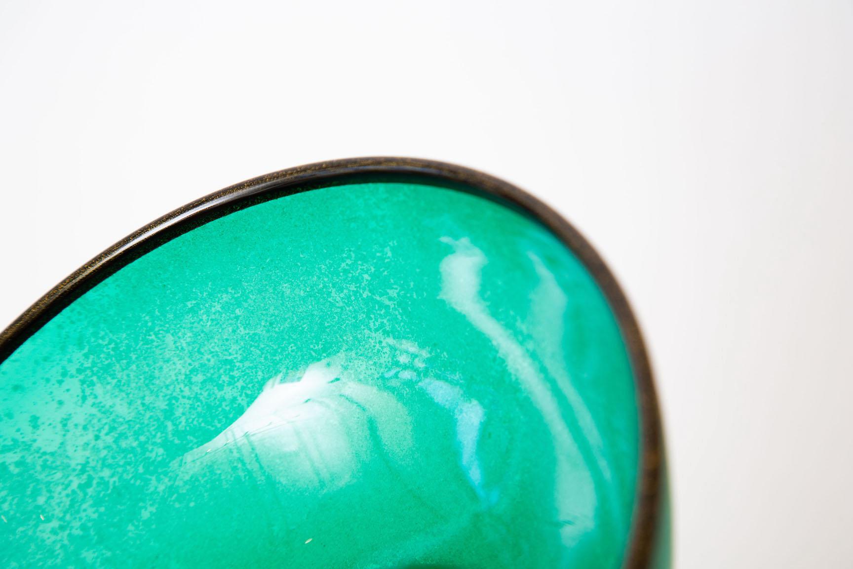 Vintage Mario Poggi Scavo Murano Teal Sea Green, Gold Aventurine Glass Bowl im Zustand „Gut“ im Angebot in North Miami, FL