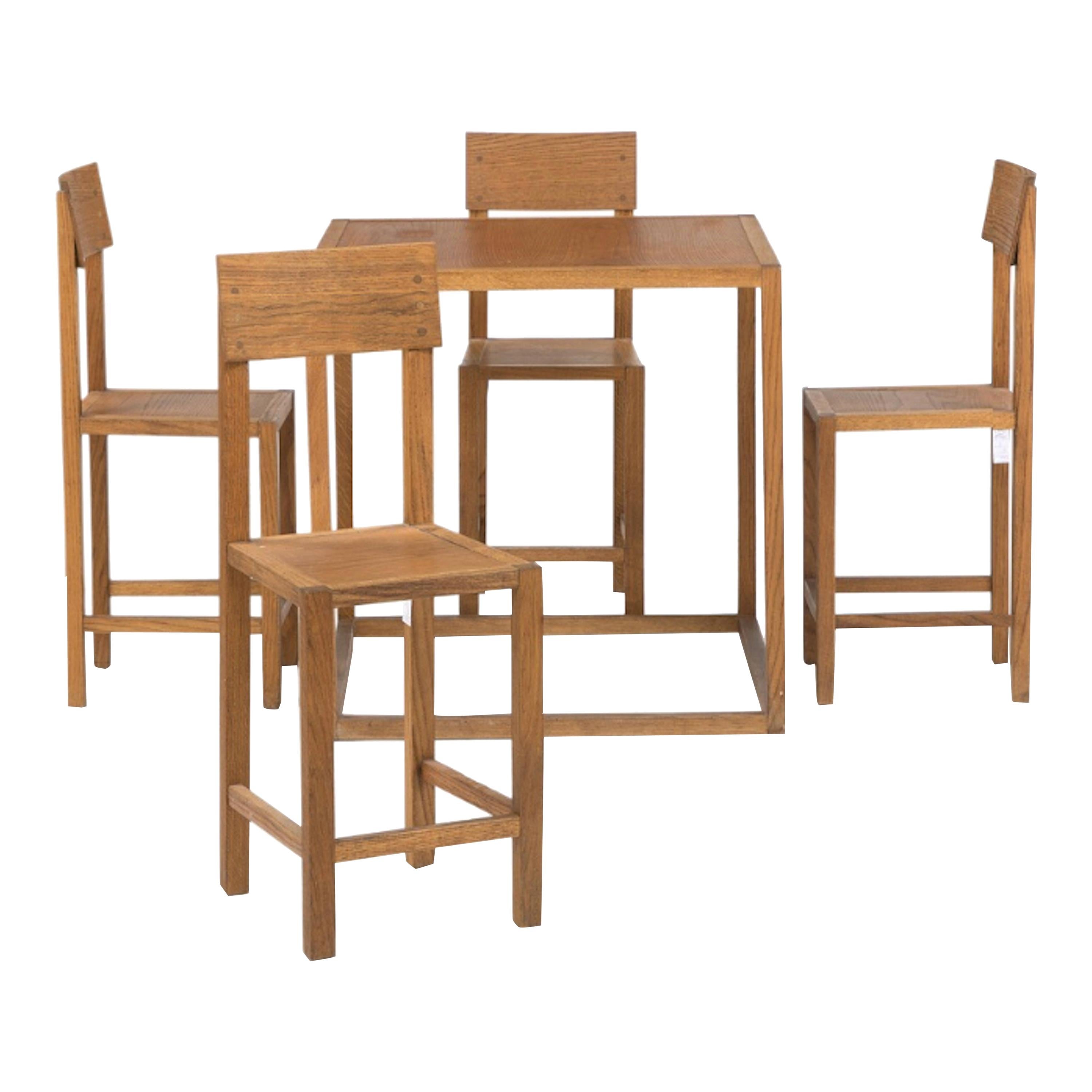 Mario Prandina Dining Table and Four Oak Chairs, Model Cubo and Seggiola, 1960