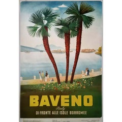 Mario Puppo - Poster di viaggio italiano originale del 1950 di Puppo - Baveno, un Jewell del Lago Maggiore Poster di viaggio italiano originale del 1950 di Puppo - Baveno, un Jewell del Lago Maggiore