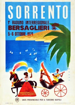 Affiche rétro originale, Sorrento, Italie, Voyage, Naples, Réunion, Bersaglieri