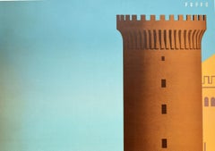 Original Vintage Travel Poster Napoli Castel Nuovo Bay Of Naples Mount Vesuvius