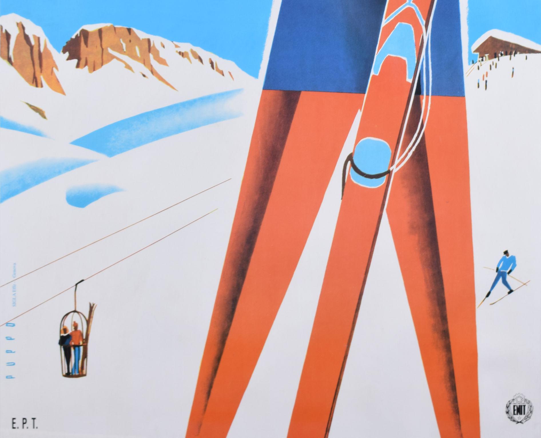 Santo Stefano d'Aveto original vintage Italian ski poster by Mario Puppo For Sale 1
