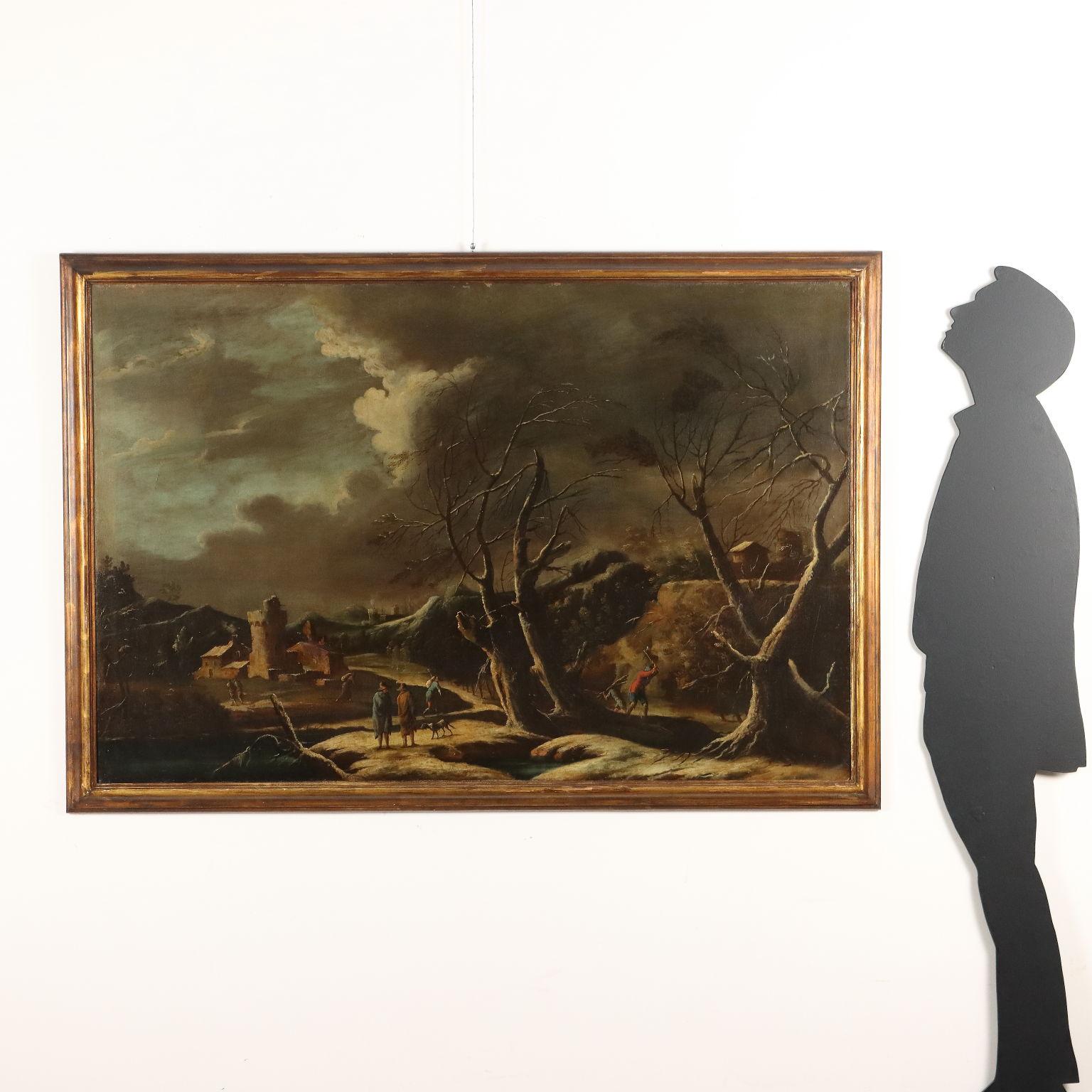 Winterlandschaft mit Figuren 18. Jahrhundert – Painting von Mario Ricci