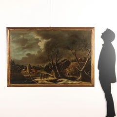 Winter Landscape with Figures, Oil on Canvas, 18th Century, Framed