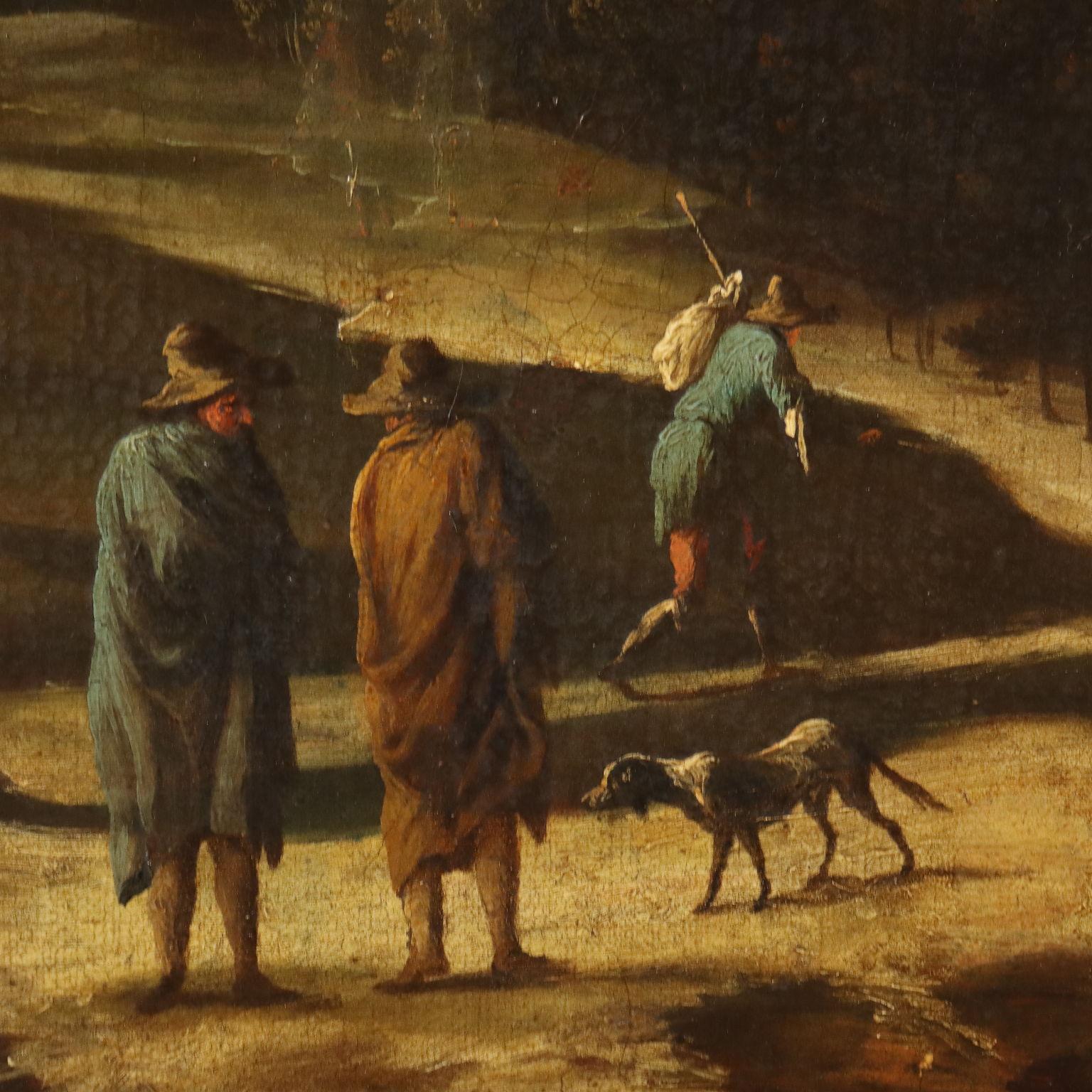 Winterlandschaft mit Figuren 18. Jahrhundert (Brown), Landscape Painting, von Mario Ricci