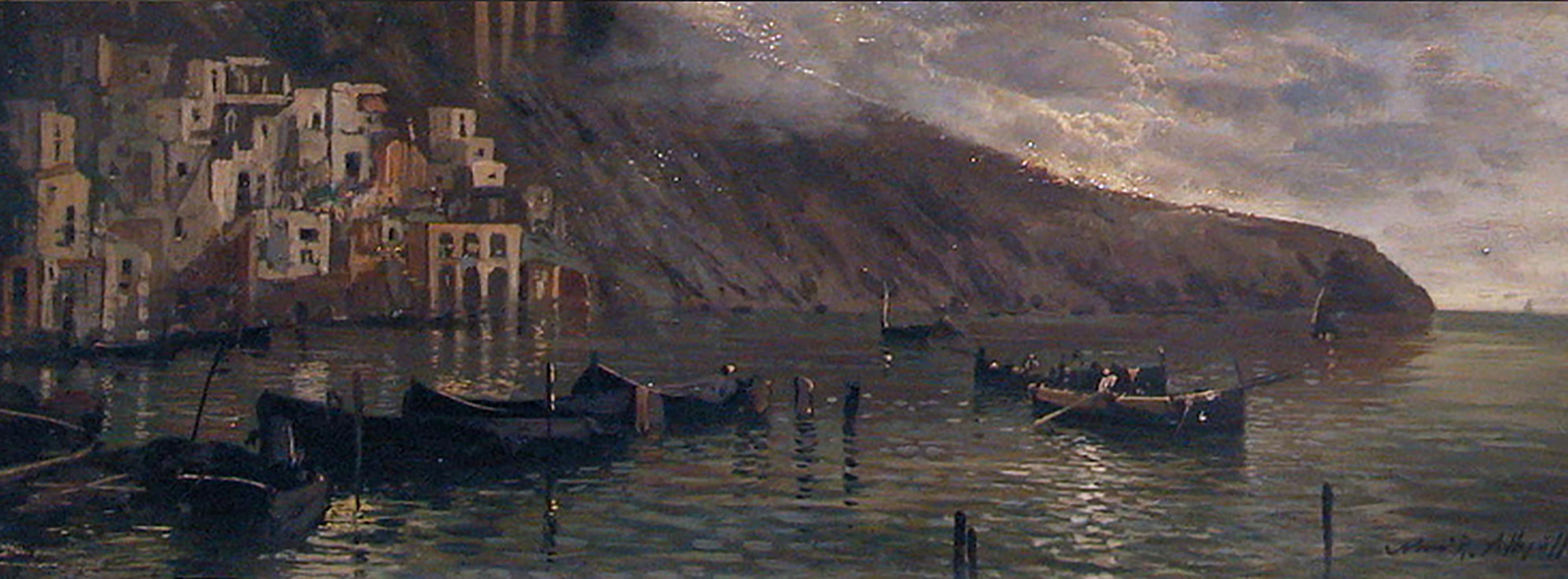 MARINE -École Posillipo -  Italien- Paysage Huile sur toile - Painting de Mario Rosario Allegretti