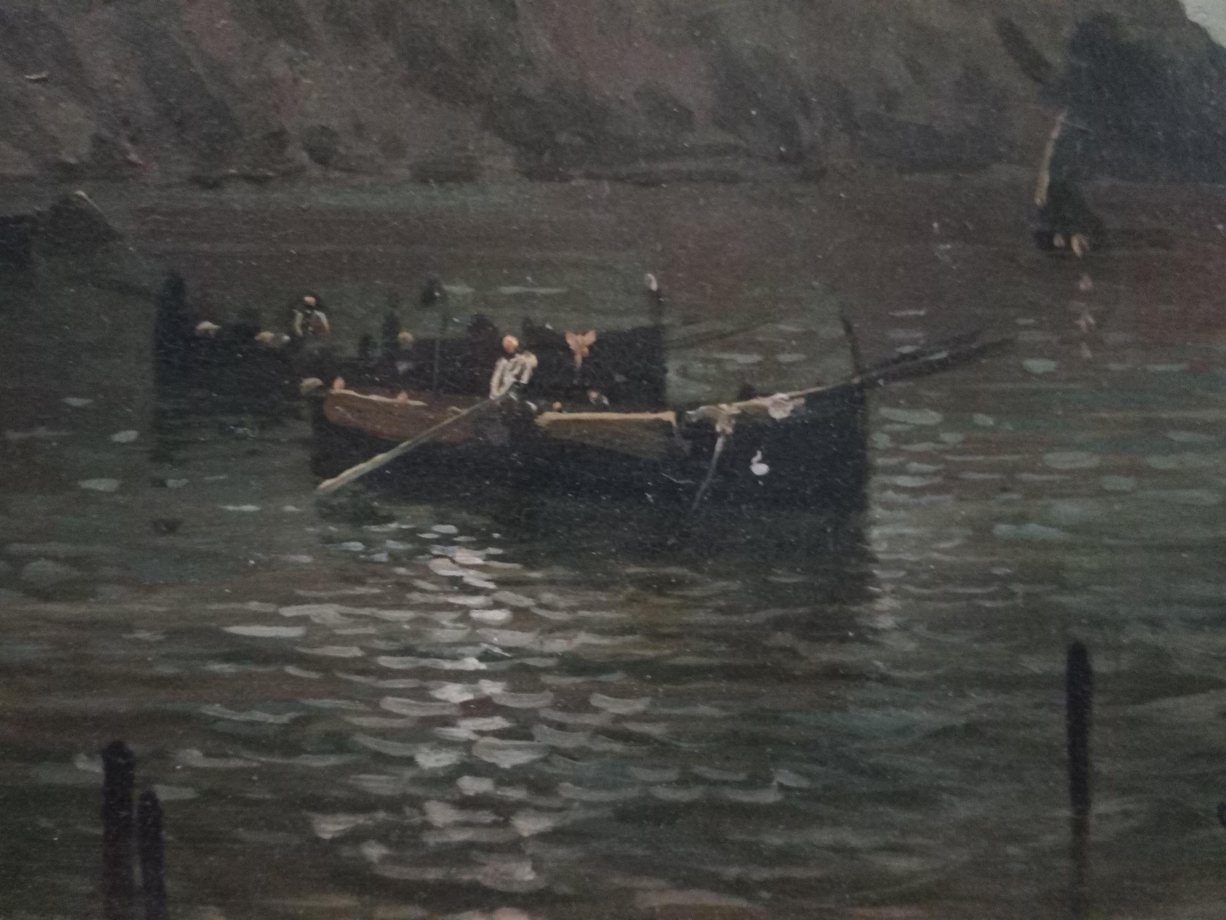MARINE -École Posillipo -  Italien- Paysage Huile sur toile - École italienne Painting par Mario Rosario Allegretti