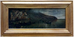 MARINE -École Posillipo -  Italien- Paysage Huile sur toile