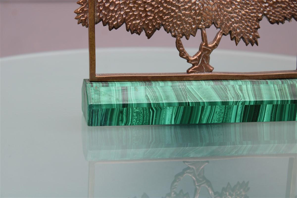 Modern Mario Rossello Sculpture in Brass and Malachite 1970s Depicting Tree