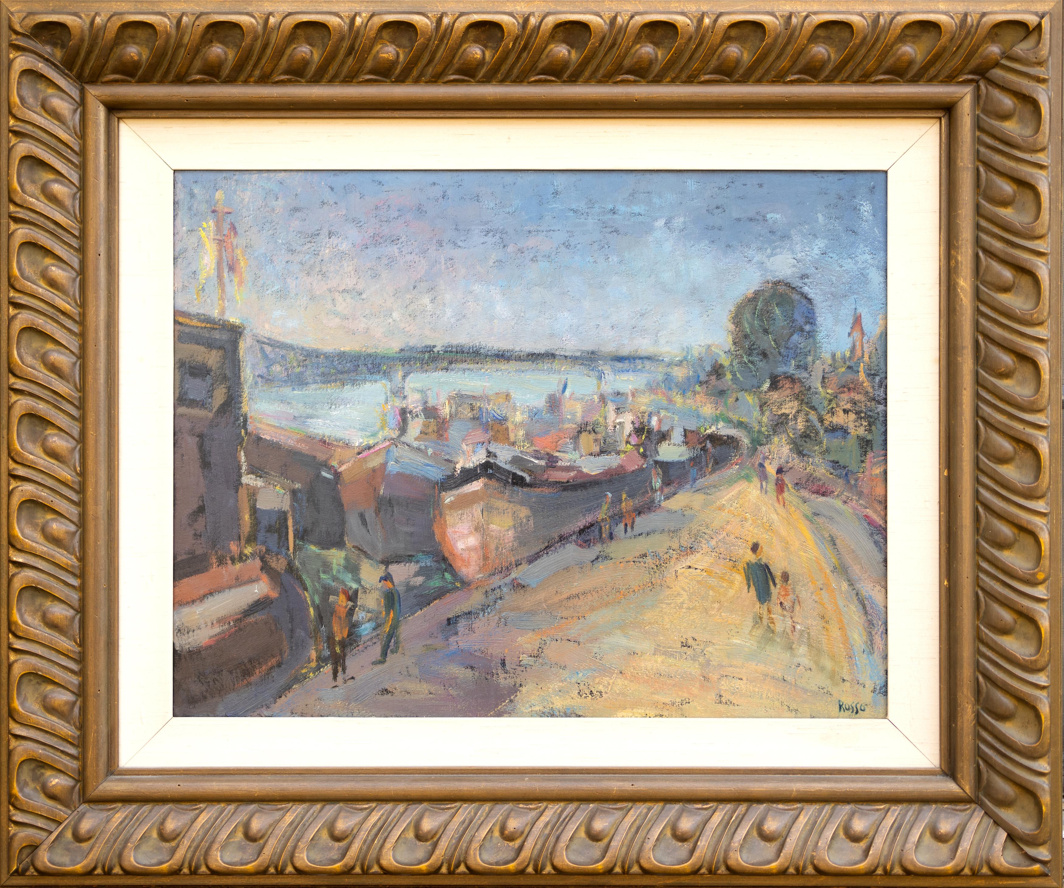 Harbor Scene Impressionist Landscape - Painting by Mario Russo