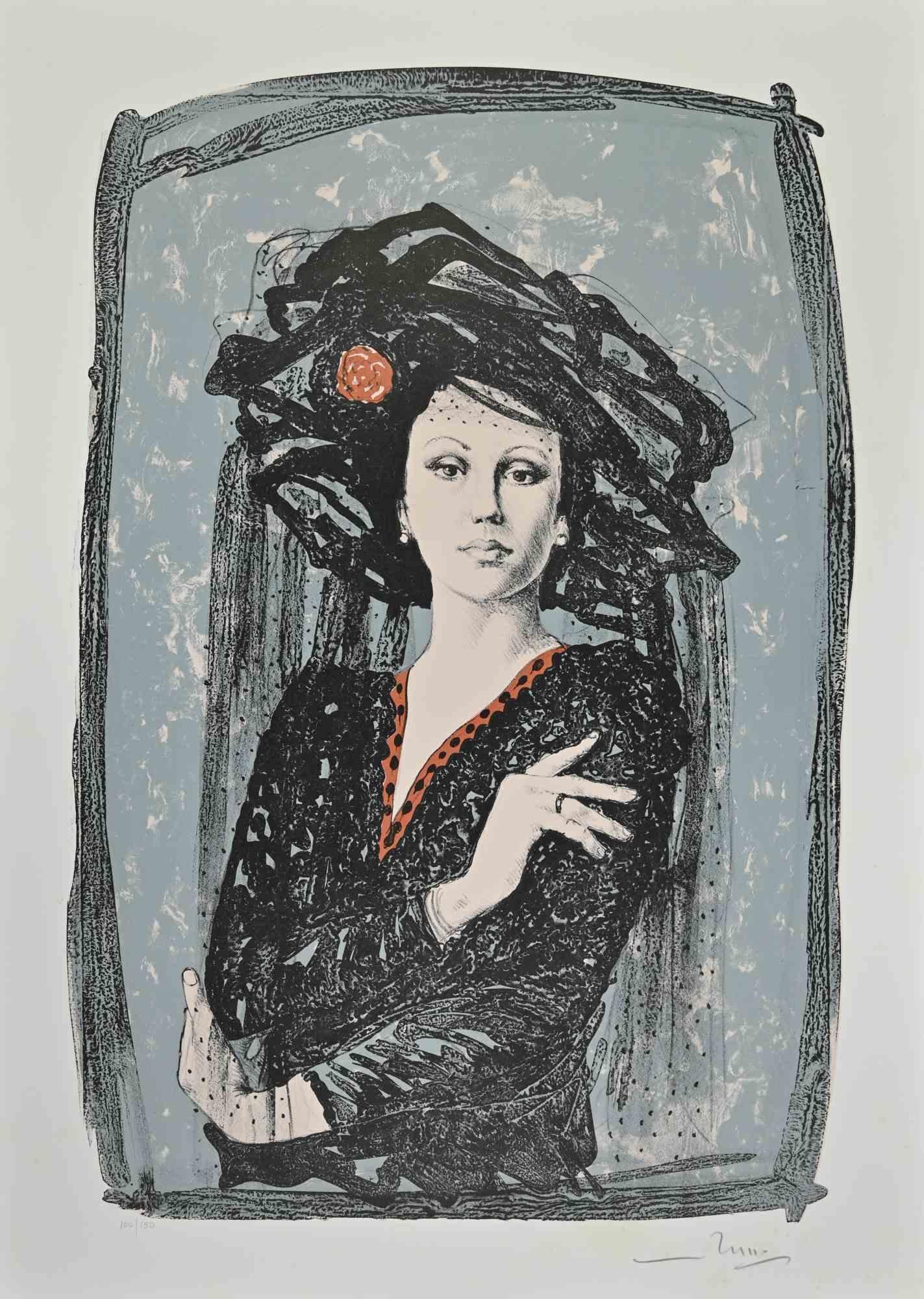 L'attrice è una litografia colorata su carta realizzata nel 1988 dall'artista italiano Mario Russo (1925-2000).

Una bellissima stampa originale che rappresenta una donna sofisticata in una posa naturale ma allo stesso tempo teatrale. Firmato a mano