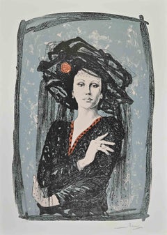 Actress - Lithograph by Mario Russo - 1980s