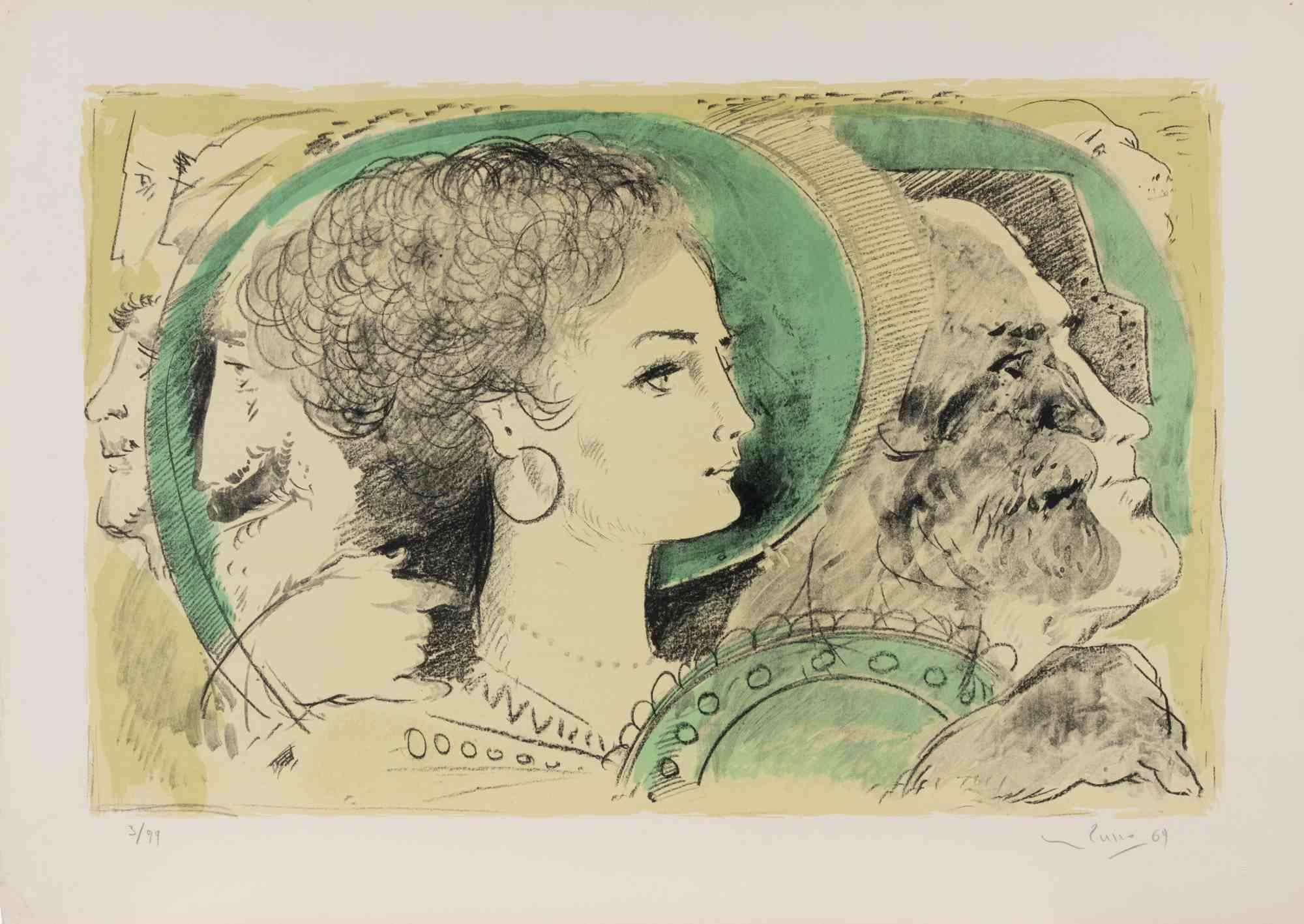 Lithograph realized by Mario Russo in 1969.

Hand signed, numbered and date.

Edition of 3/99.

Very good condition.