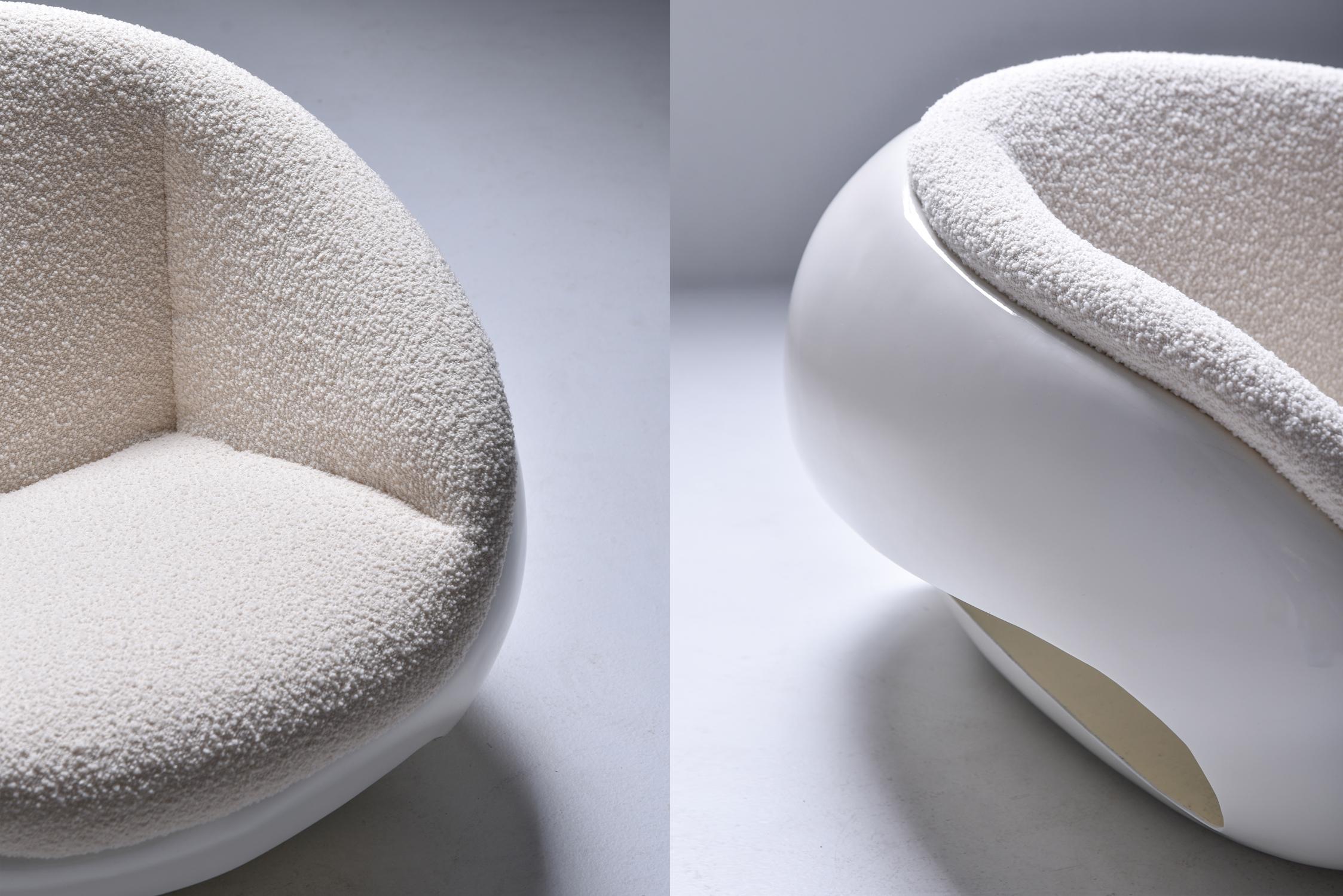 Mario Sabot Sculptural Fiberglass Lounge Chairs in Bouclé 1