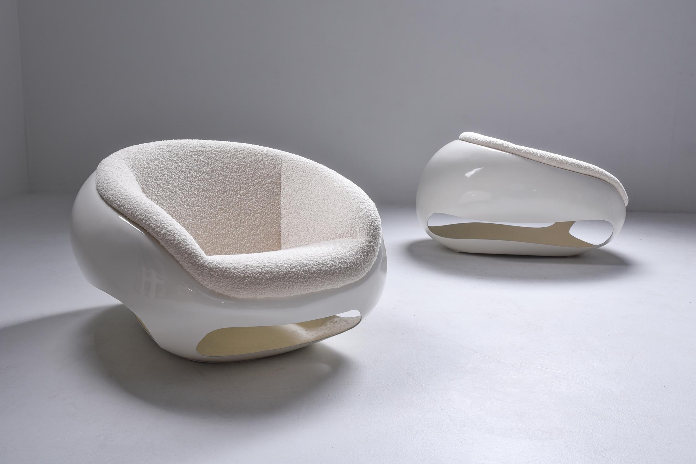 Ère spatiale Mario Sabot Chaises longues sculpturales en fibre de verre bouclé