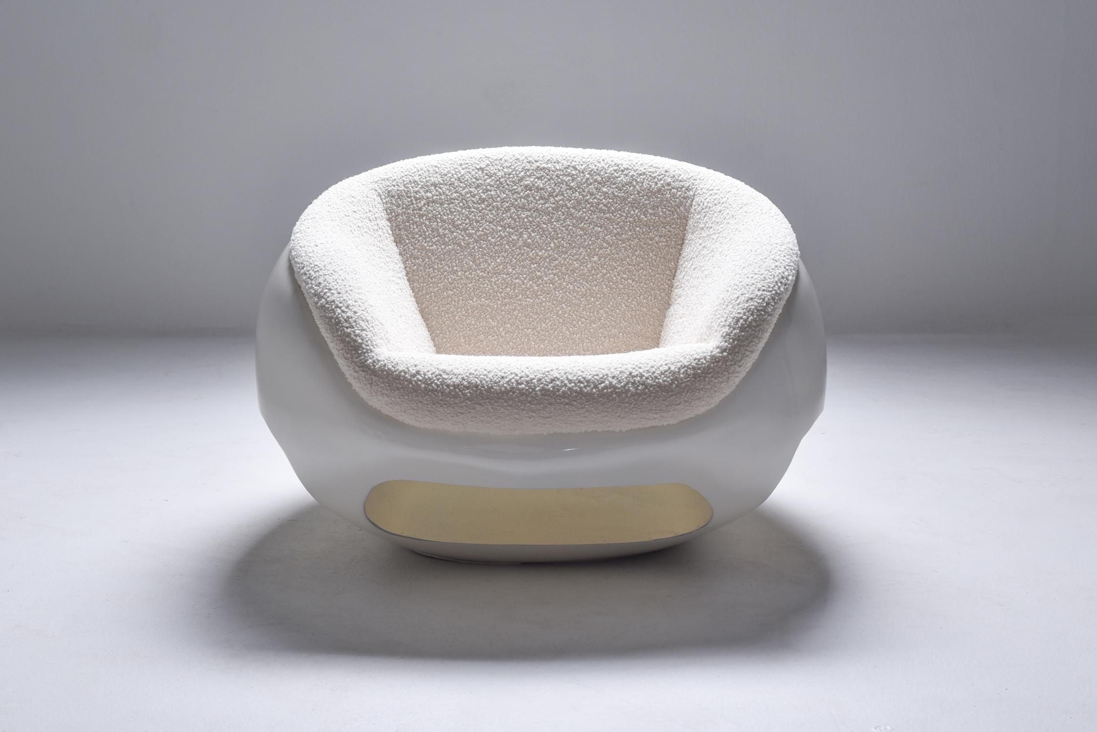 Space Age Mario Sabot Sculptural Fiberglass Lounge Chairs in Bouclé